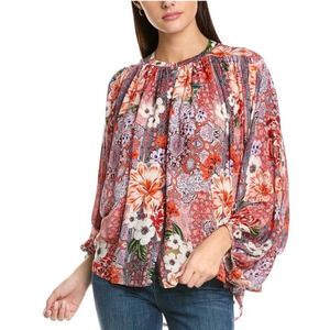 Johnny Was Jade Floral Ingrid Blouse Red Size XL